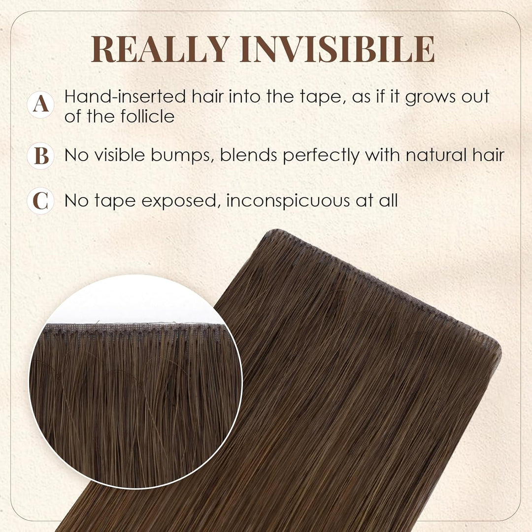 Elailite Tape Extensions Echthaar #04 Schokobraun, 10 Stück Unsichtbar Kleber Haarverlängerungen 20g