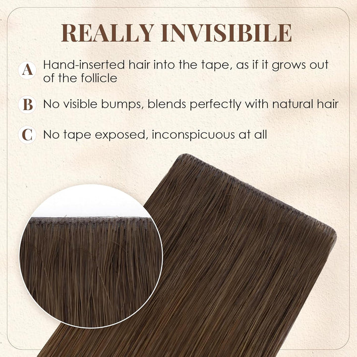Elailite Tape Extensions Echthaar #04 Schokobraun, 10 Stück Unsichtbar Kleber Haarverlängerungen 20g