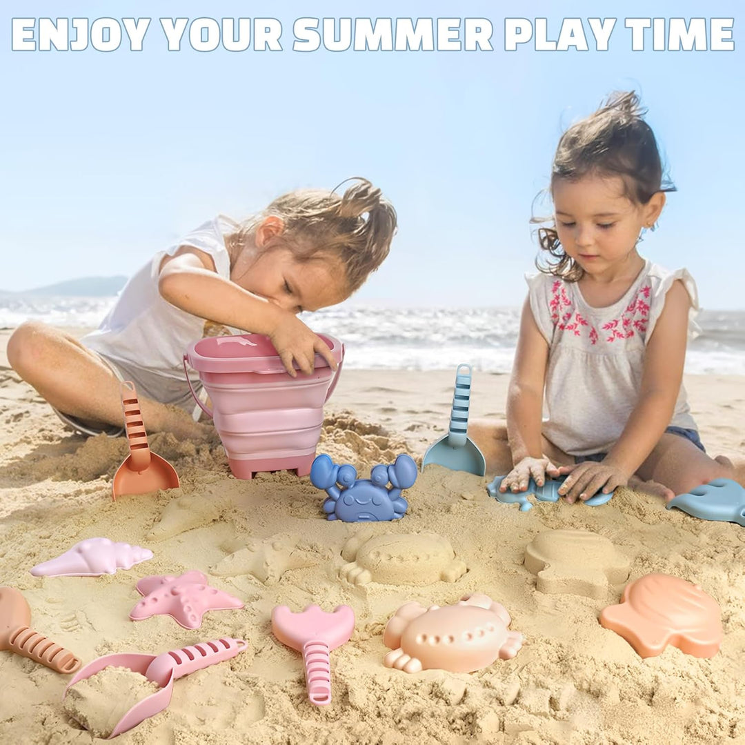 Dreamon Sandspielzeug Strandspielzeug Kinder, 18 PCS Reise Sandspielzeug mit Faltbarer Eimer, Sandka