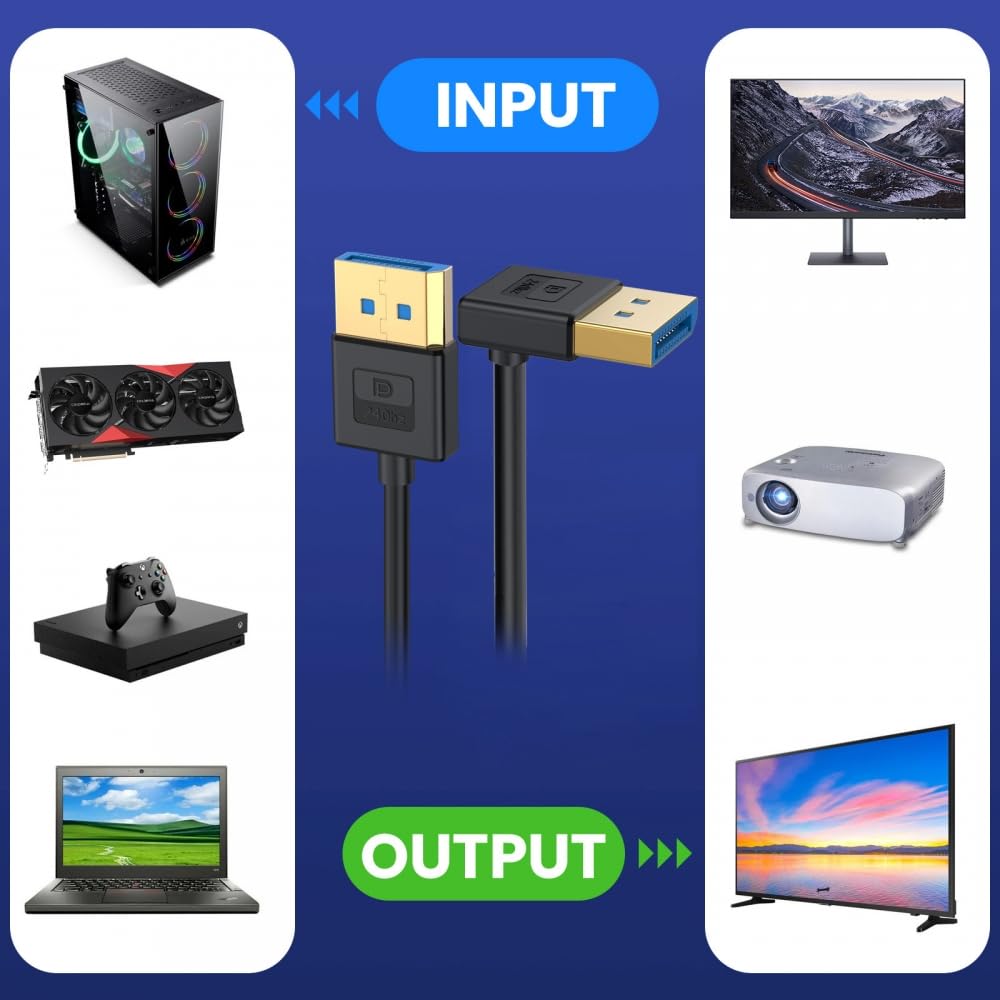 CY Cable Ultrafine nach unten abgewinkeltes DisplayPort 1.4 DP auf DP Kabel 8K 60Hz Kabel Ultra-HD U