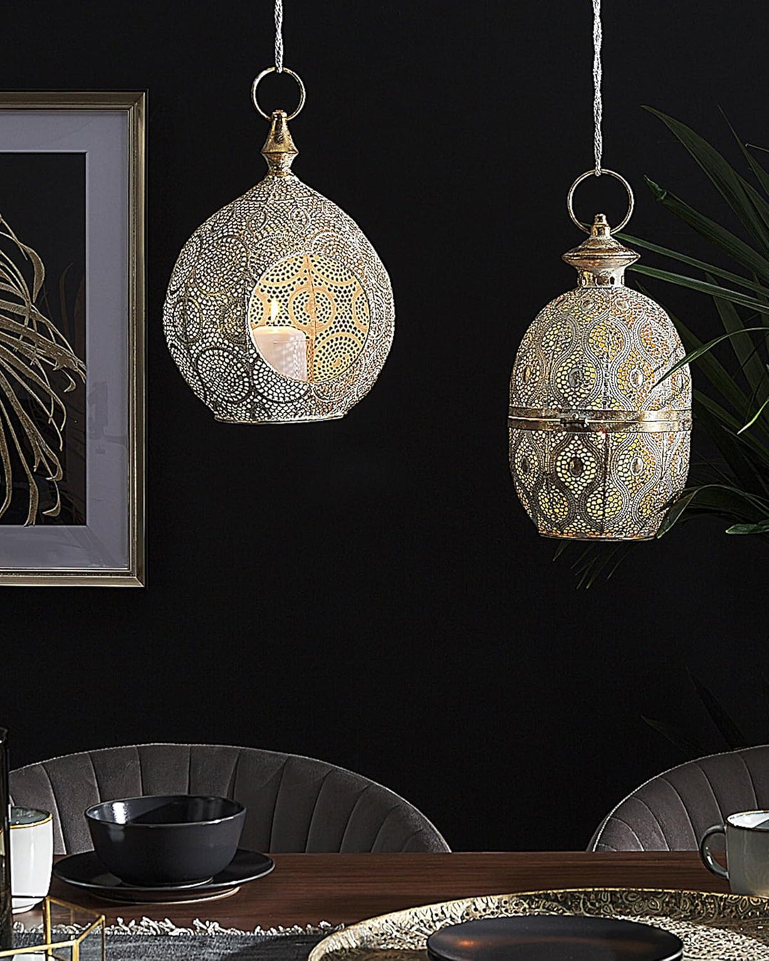Dekorative Lanterne 34 cm gold aus Metall mit dekorativen Verzierungen Amorgos
