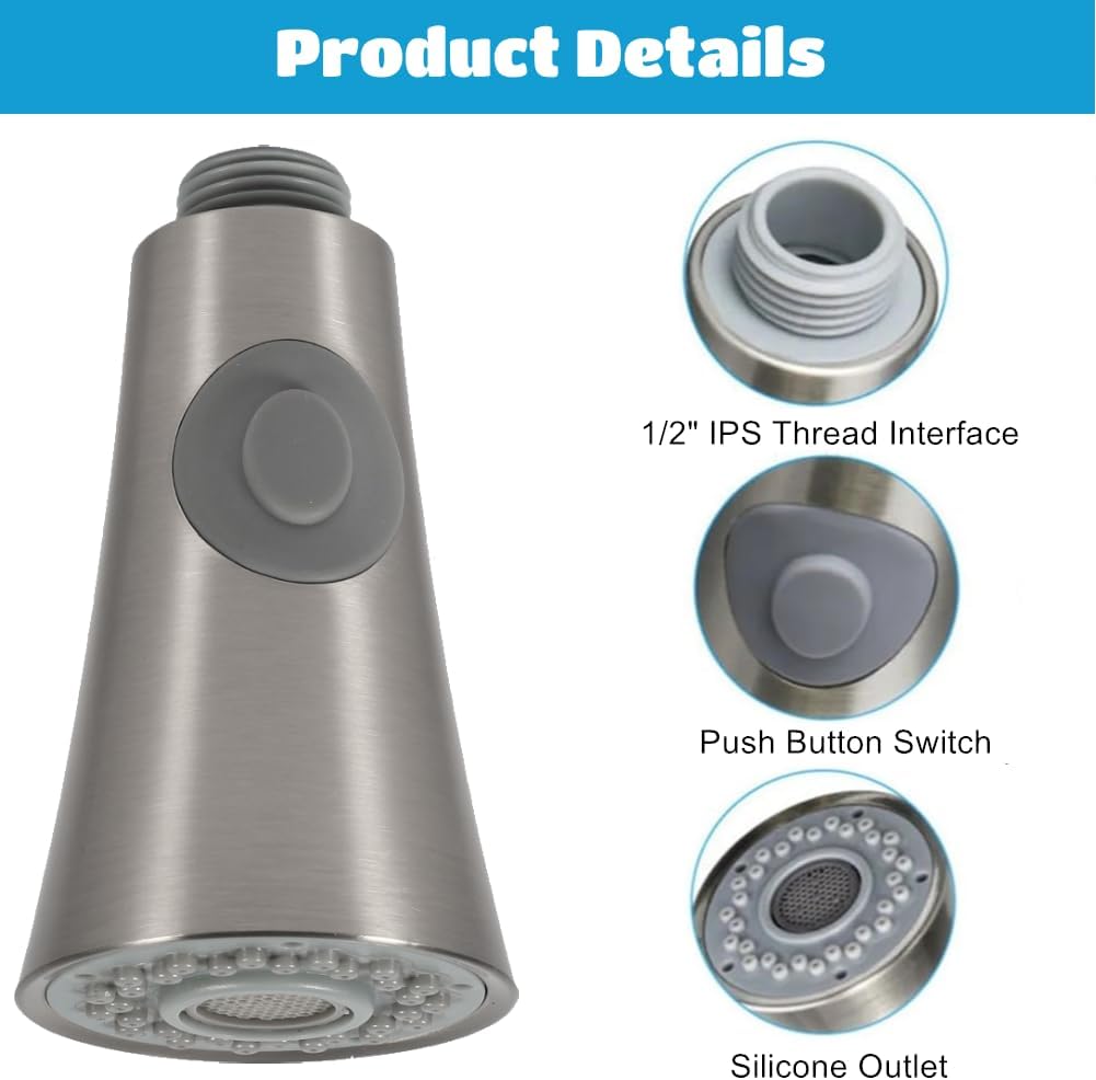 Küchenarmaturen Ersatz Brausekopf, 2 Strahlarten 1/2" IPS-Gewinde Ersatz Brause für Küchenarmatur, K