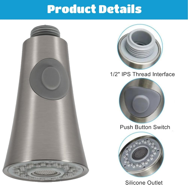 Küchenarmaturen Ersatz Brausekopf, 2 Strahlarten 1/2" IPS-Gewinde Ersatz Brause für Küchenarmatur, K