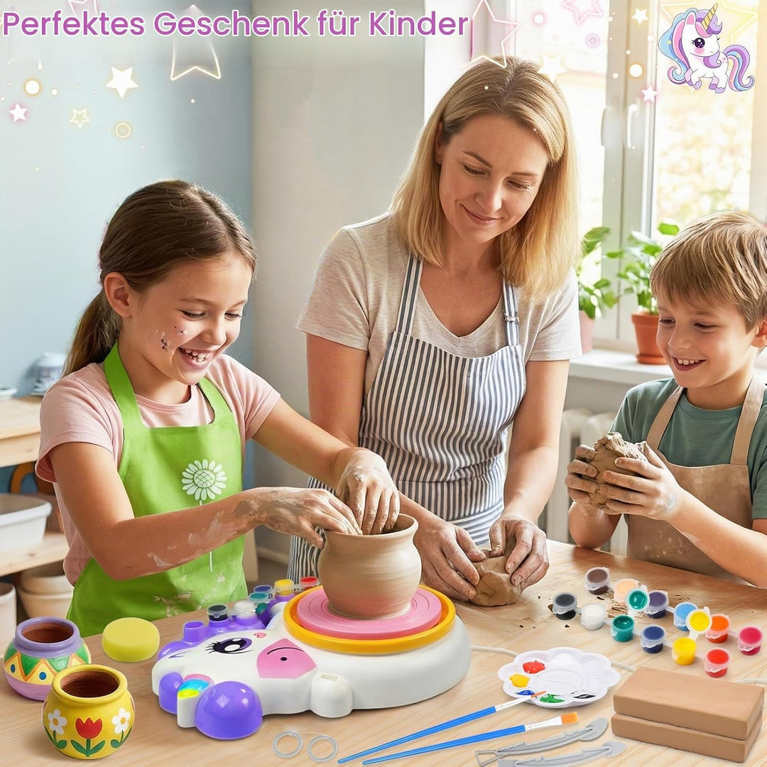 Töpferscheibe für Kinder, Einhorn Spielzeug für Mädchen 6-12 Jahre, Komplettes Töpfer-Malset mit 4 l