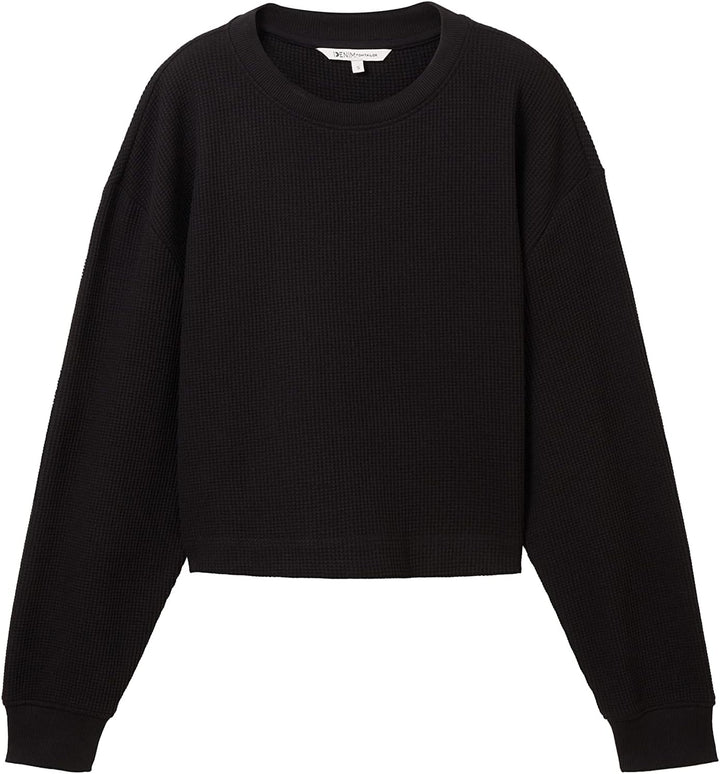 TOM TAILOR Denim Damen Cropped Basic Sweatshirt L 14482 - Deep Black, L 14482 - Deep Black