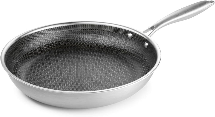 Edelstahl-Pfanne 24cm | silber 3-lagig mit Wabenstruktur | Bratpfanne & Universalpfanne