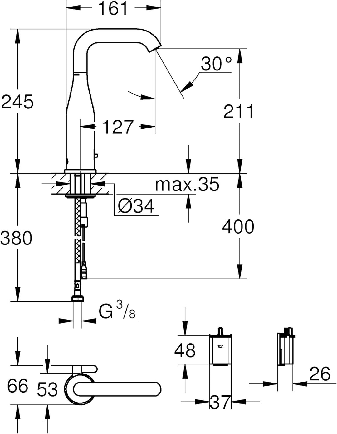 Grohe Essence E, Badarmatur - Elektronische Waschtischarmatur, 6V, mit Mischung, ohne Ablaufgarnitur