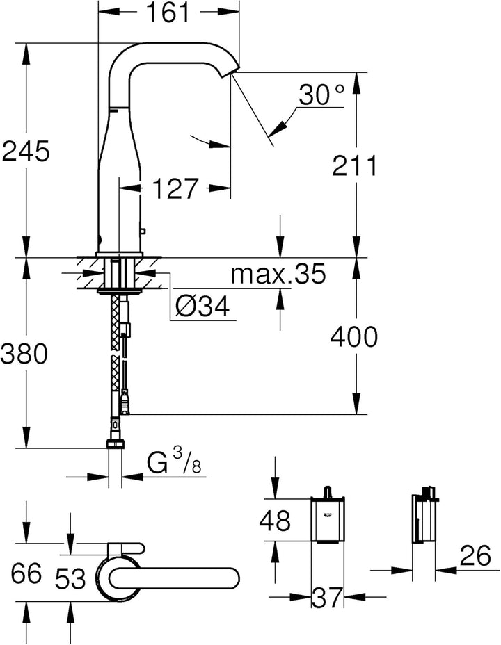 Grohe Essence E, Badarmatur - Elektronische Waschtischarmatur, 6V, mit Mischung, ohne Ablaufgarnitur