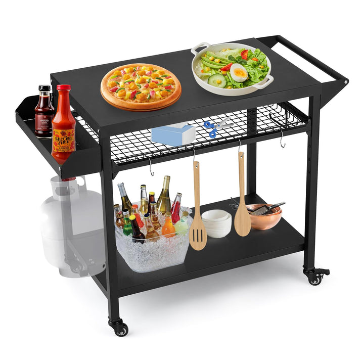 Garvee Grillwagen mit Rädern, Outdoor BBQ Tisch Pizzaofenständer, Beweglicher Vorbereitungstisch mit