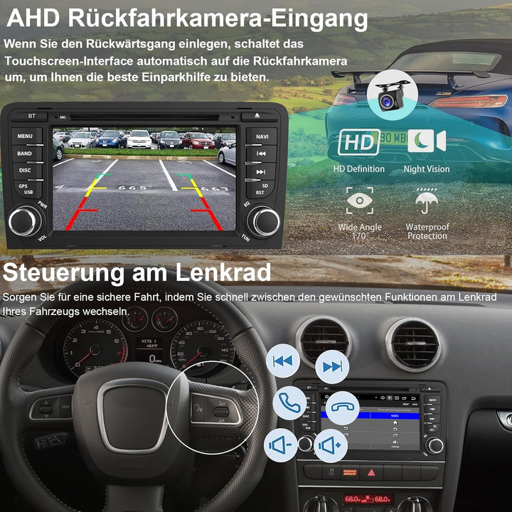 NVGOTEV Android 13 Autoradio für Audi A3 S3 RS3 2003-2012, 7 Zoll Radio mit GPS Navi DAB+ FM RDS 4G