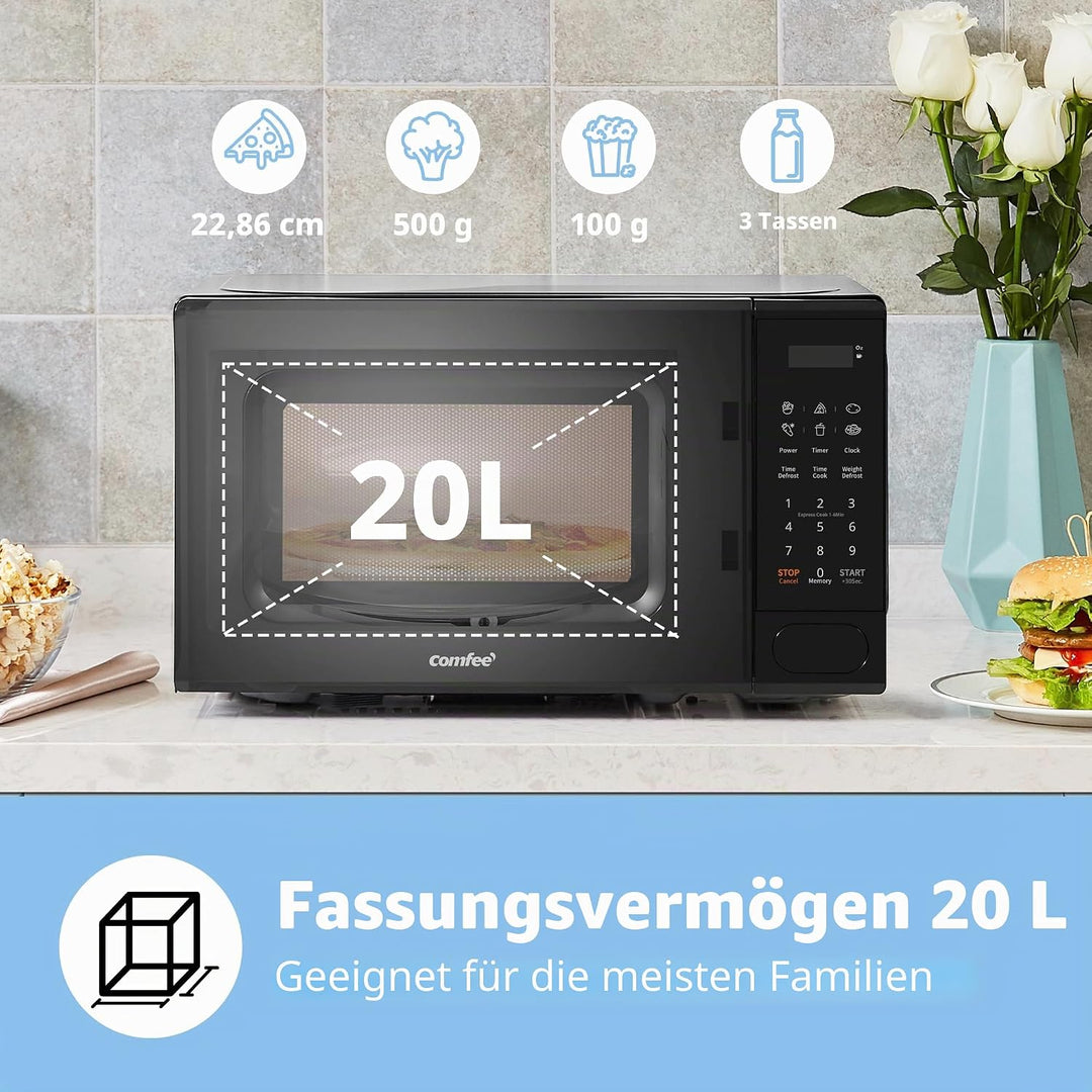 COMFEE' Digitale Mikrowelle, 700 W, 20 l, 6 voreingestellte Menüs, Express Cook, 11 Leistungsstufen,