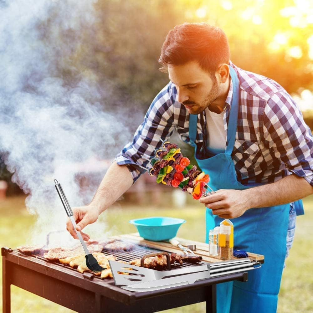 Grillbesteck BBQ Grillzubehör, 9 PCS Grill Werkzeugset Edelstahl Barbecue-Utensilien, BBQ Grillen Ko