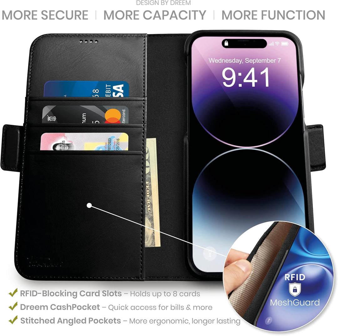 Dreem Fibonacci iPhone 14 Pro Max Brieftaschen-Etui / 2-in-1 stossfestes Etui und abnehmbares Folio
