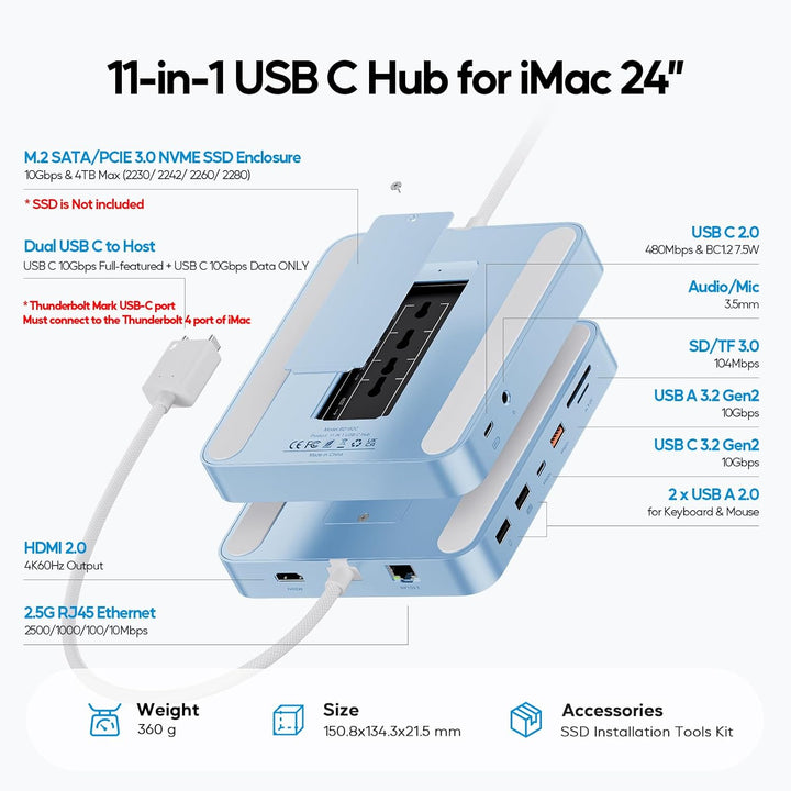 Upgraded iMac Hub für M1/M3/M4, iMac Zubehör M4 unterstützt 4TB SSD-Gehäuse (SSD Nicht enthalten), U