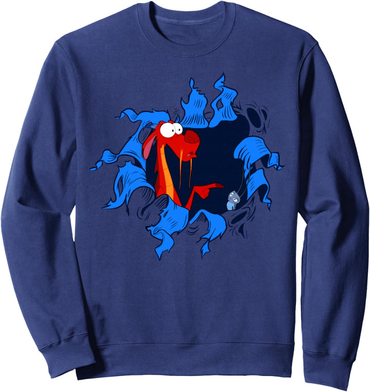Disney Mulan Mushu And Cri-Kee Ripped Hole Portrait Sweatshirt