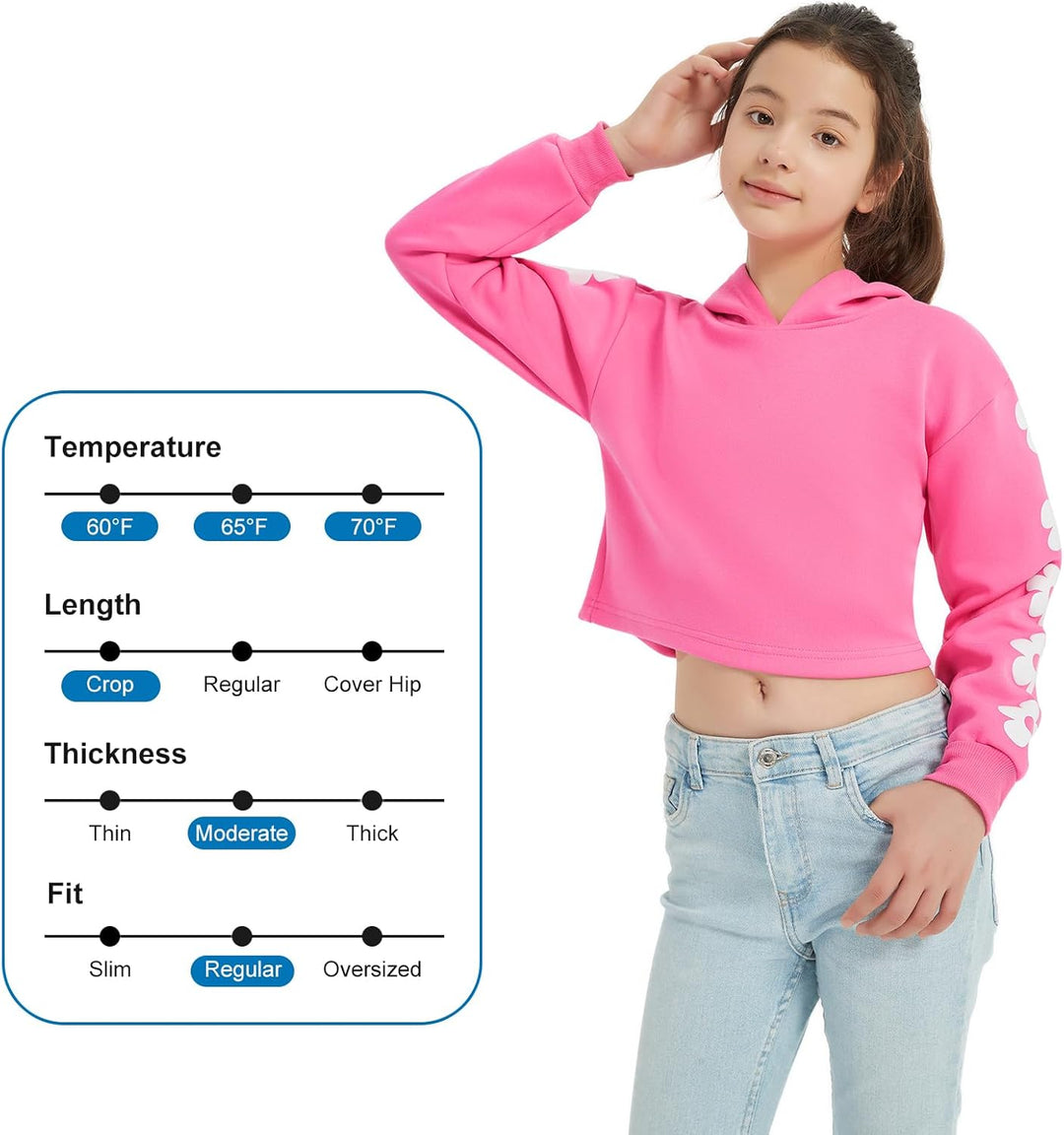 EXARUS Mädchen-Sweatshirt, Oversized/Crop Graphic Hoodie, Buchstabendruck, Rundhalsausschnitt, Pullo