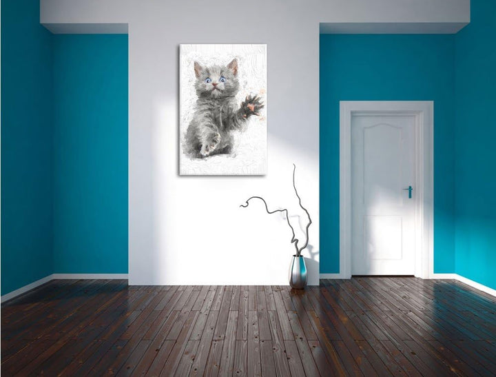 Babykatze Pinsel Effekt, Format: 100x70 auf Leinwand, XXL riesige Bilder fertig gerahmt mit Keilrahm