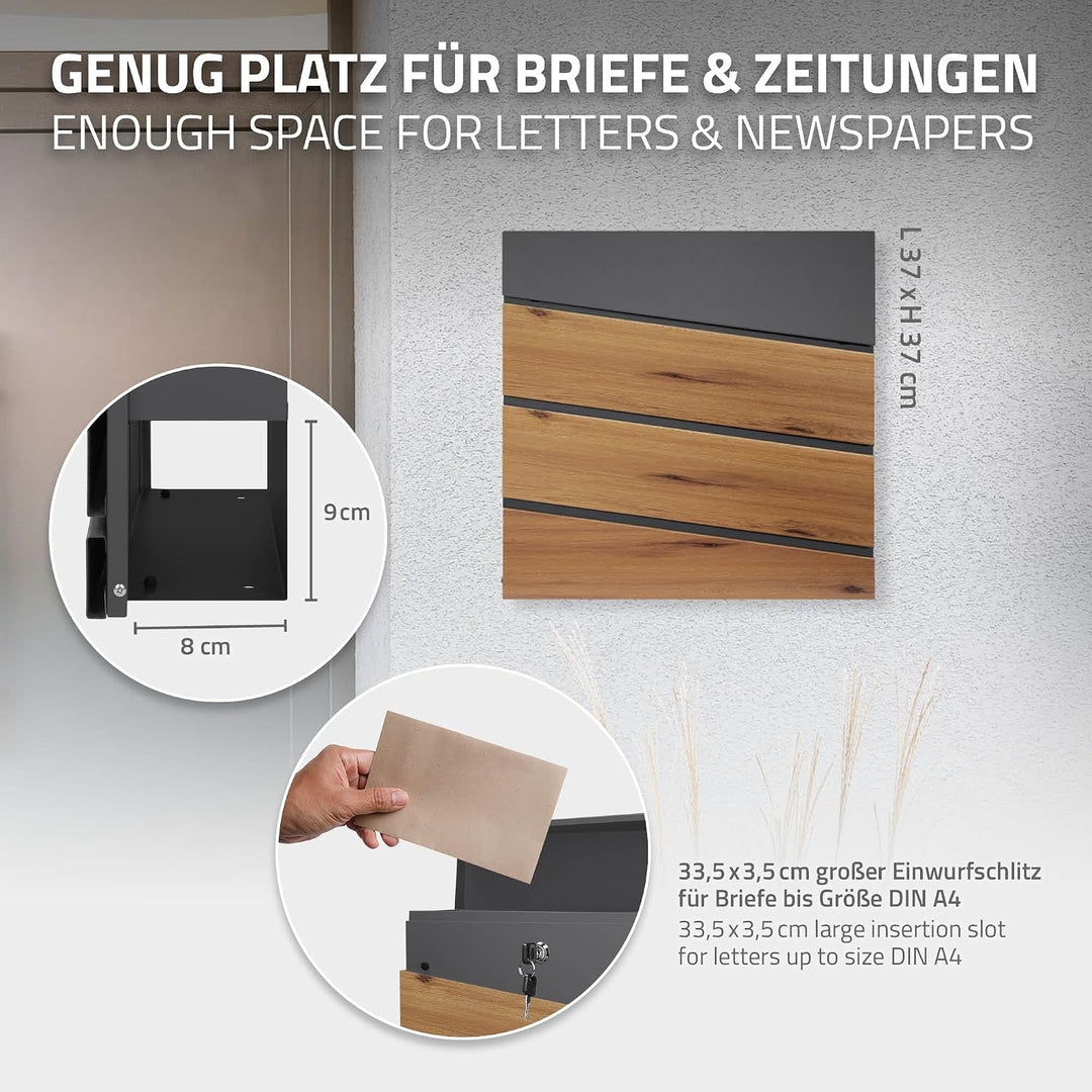 ECD Germany Standbriefkasten mit Zeitungsfach, Design Briefkasten mit Pfosten, Briefkastenanlage, Br