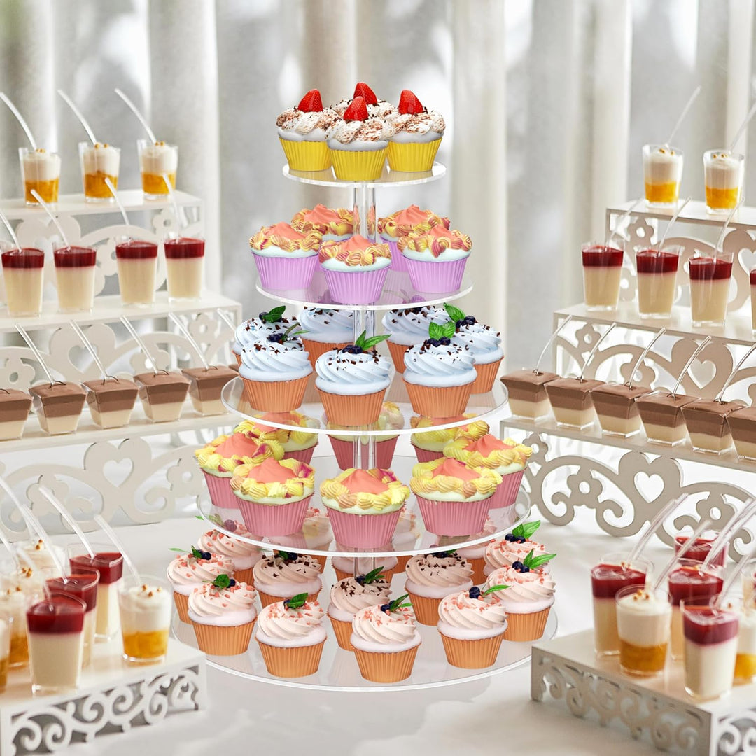 weddingwish 5 Tier Runde Cupcake Stand für 50 Cupcakes, Acryl Cupcake Display Turm, klare Cupcake Ha