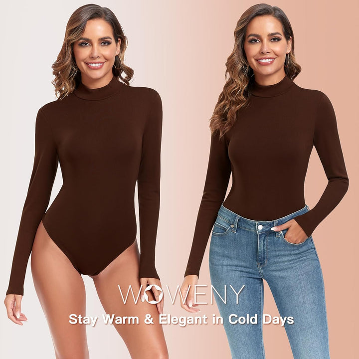 WOWENY Damen Body Langarm mit Stehkragen - Thermo Bodysuit Fleece Oberteile Shirts Rolli Pullover Ro