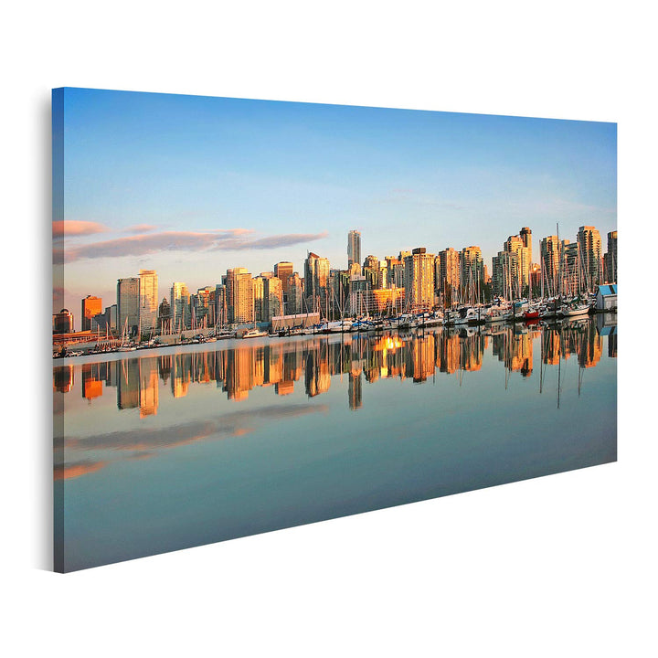 islandburner Bild auf Leinwand Vancouver Downtown Skyline Panorama Bei Sonnenuntergang Bilder Wandbi