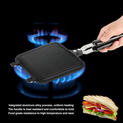 Natudeco Doppelseitige Bratpfanne Antihaft-Sandwich-Maker Faltbare Grill-Bratpfanne Aluminiumlegieru