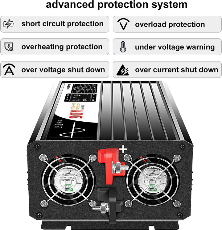 2000W wechselrichter 12v auf 230v Reiner Sinus wohnmobil 50HZ Solar Konverter für Zuhause Auto (DC12