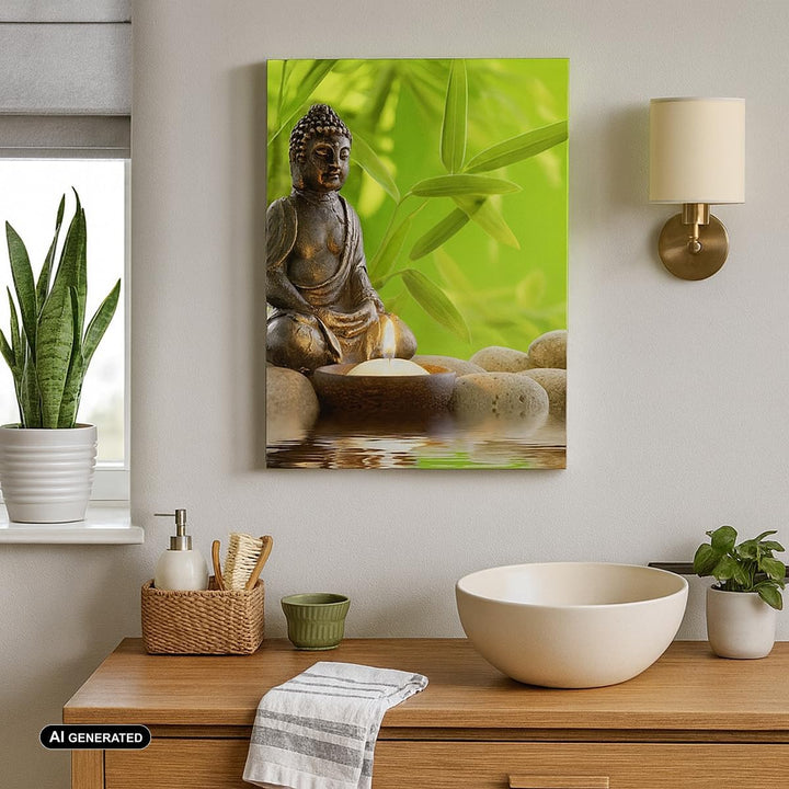 Bilder auf Leinwand Buddhismus Feng Shui Spa Bambus Leinwandbild mit Rahmen 45x80cm Wandbilder Dekor