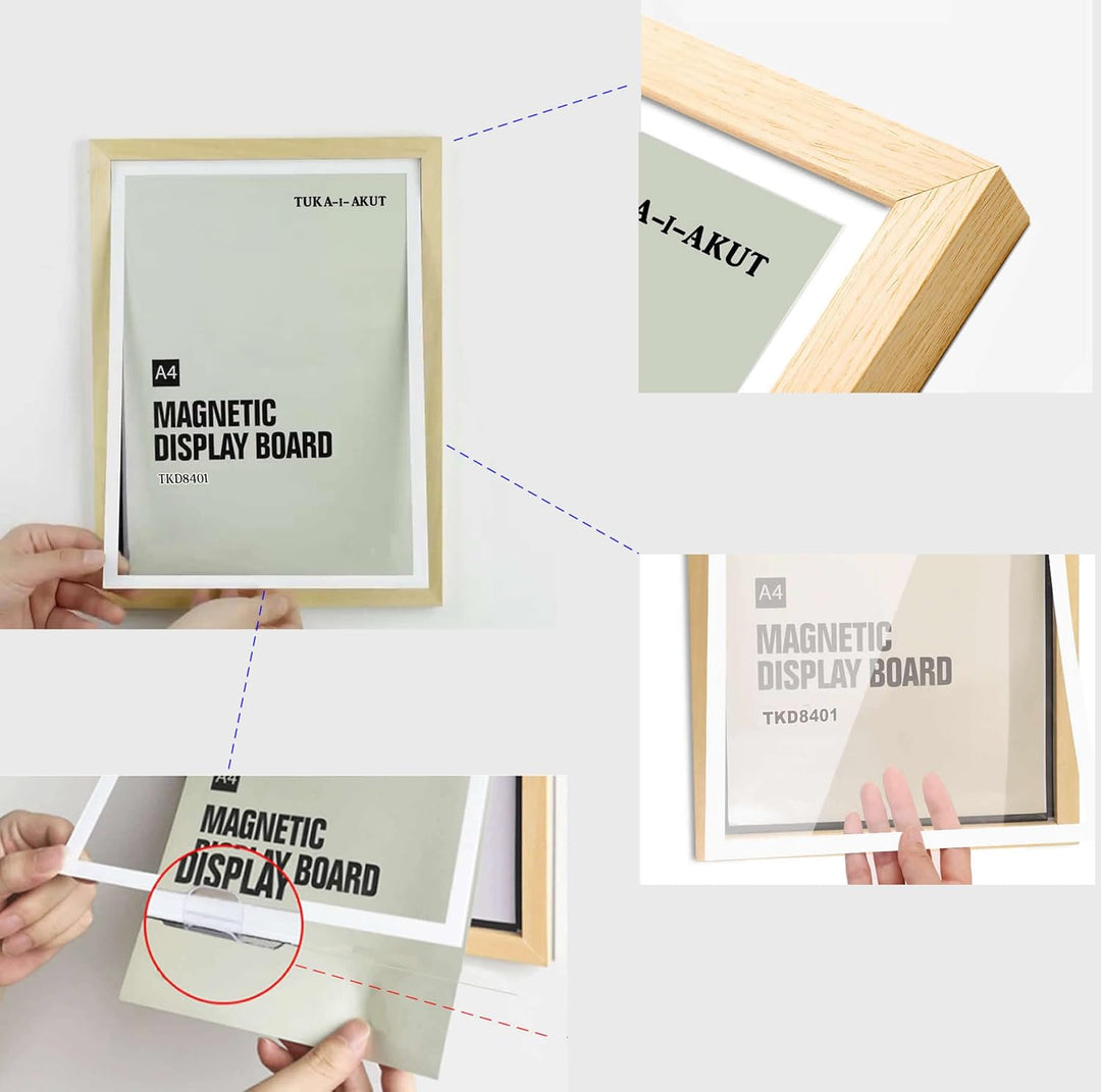 TUKA [2er] A4 Wechselrahmen Holz Natur mit Magnetverschluss, Acryl Info-Rahmen Plakatrahmen Posterra