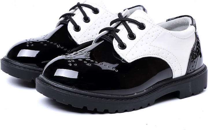 PPXID Jungen Schnürhalbschuhe wasserdichte Lackschuhe Schule Oxfords Uniform Hochzeit Anzugschuhe 23