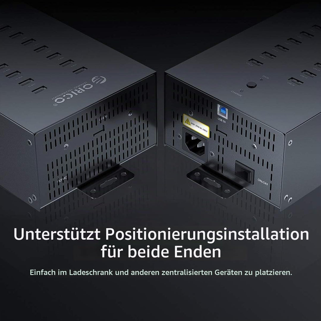 ORICO Industrial USB Hub, 30 Ports Anbringbarer, Industrietauglicher USB 2.0 Hub mit 300 W Leistung,