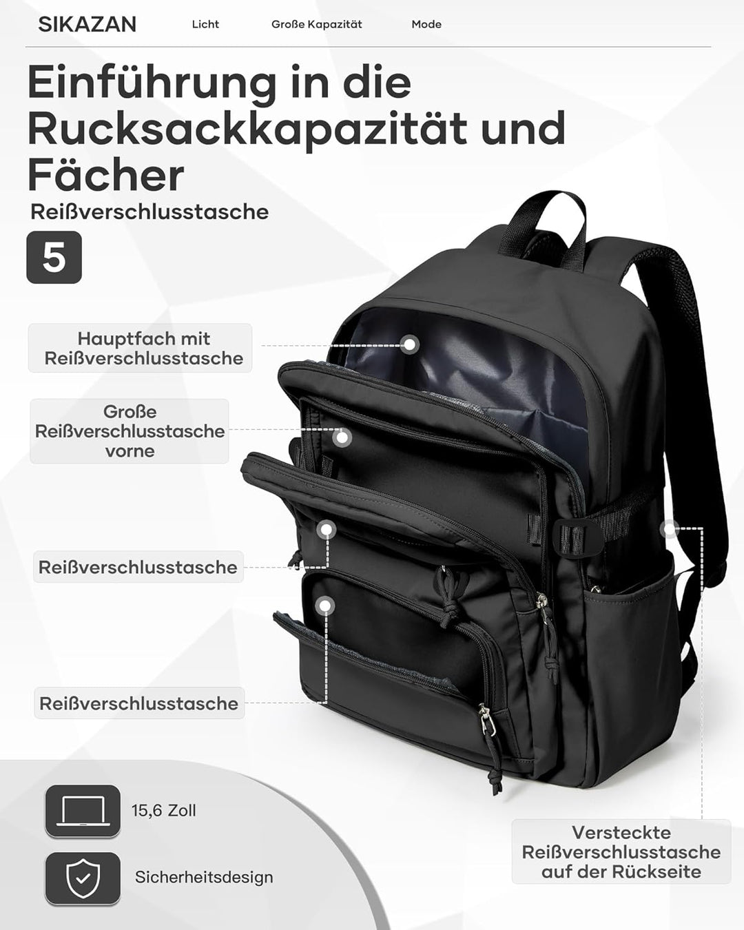 Schulrucksack Teenager Mädchen Jungen Gross Schulrucksack Damen Schwarz Rucksack Uni Herren Schultas