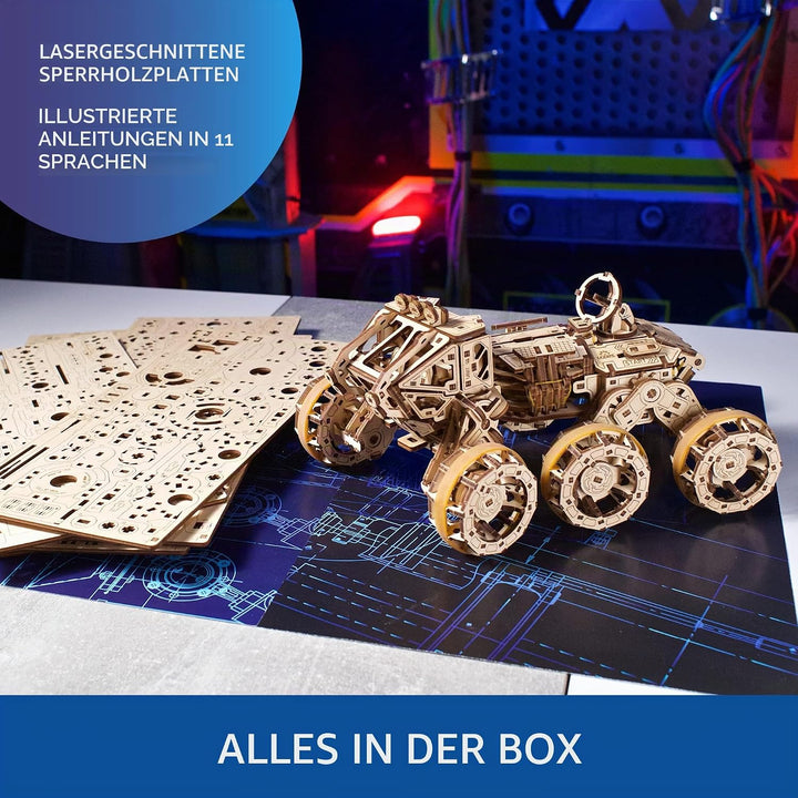 UGEARS Bemannter Mars Rover - Modellbausatz Erwachsene - 3D Holzpuzzle Mars Rover - Modellbau Holzba