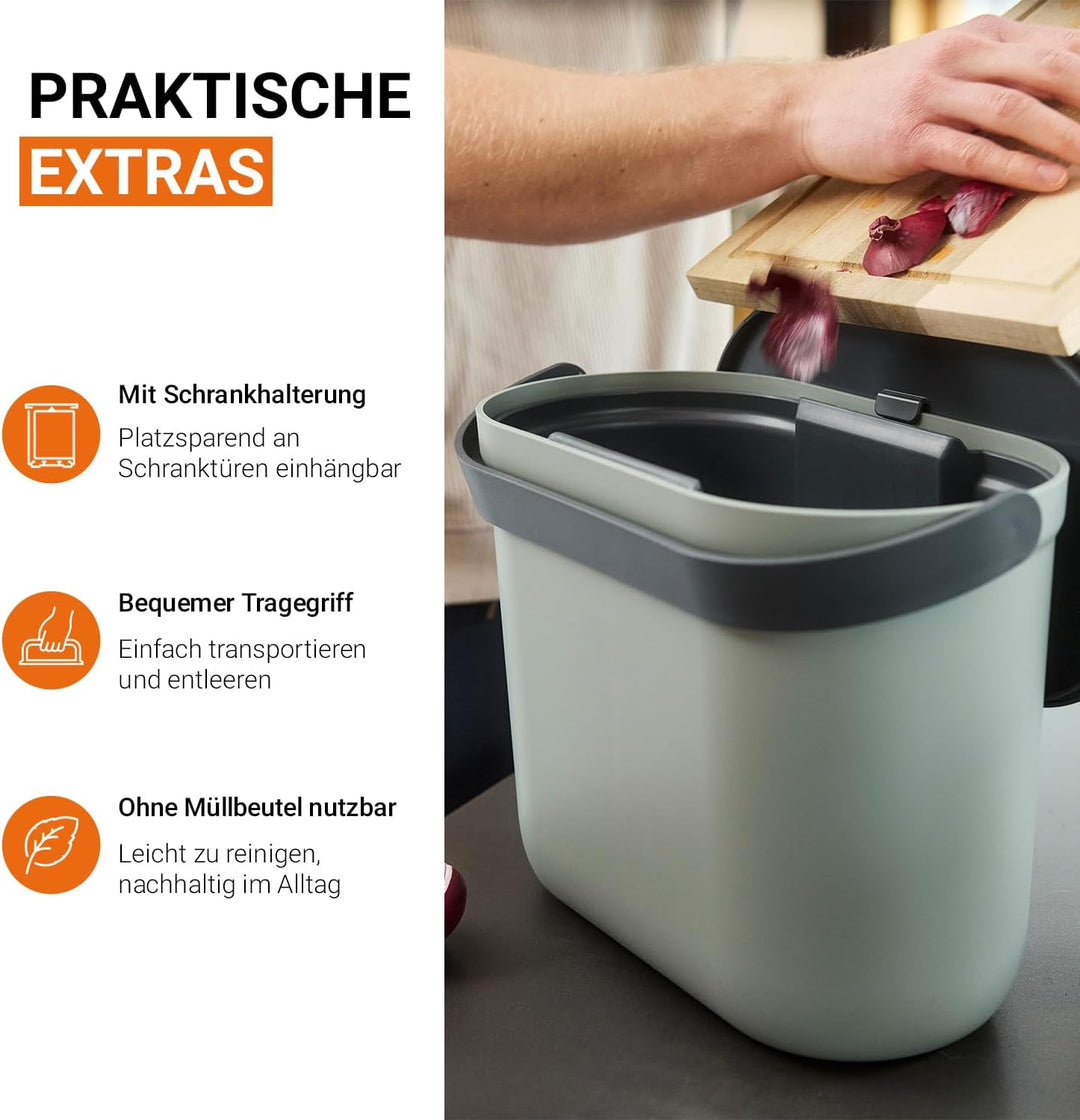 GARANTIA NOVA Biomülleimer Küche 8L Agave/Graphite Grey - Geruchsdichter Komposteimer für Küchenabfä