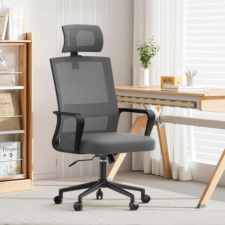 naspaluro Bürostuhl Ergonomisch, Schreibtischstuhl mit Verstellbarer Kopfstütze, Hochklappbaren Arml