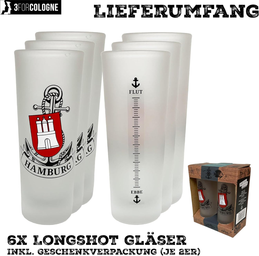 3forCologne Schnapsgläser 6,5cl | 6er Set | Hamburg Anker | Pinnchen, Shotgläser, Tequila, Vodka, Ob