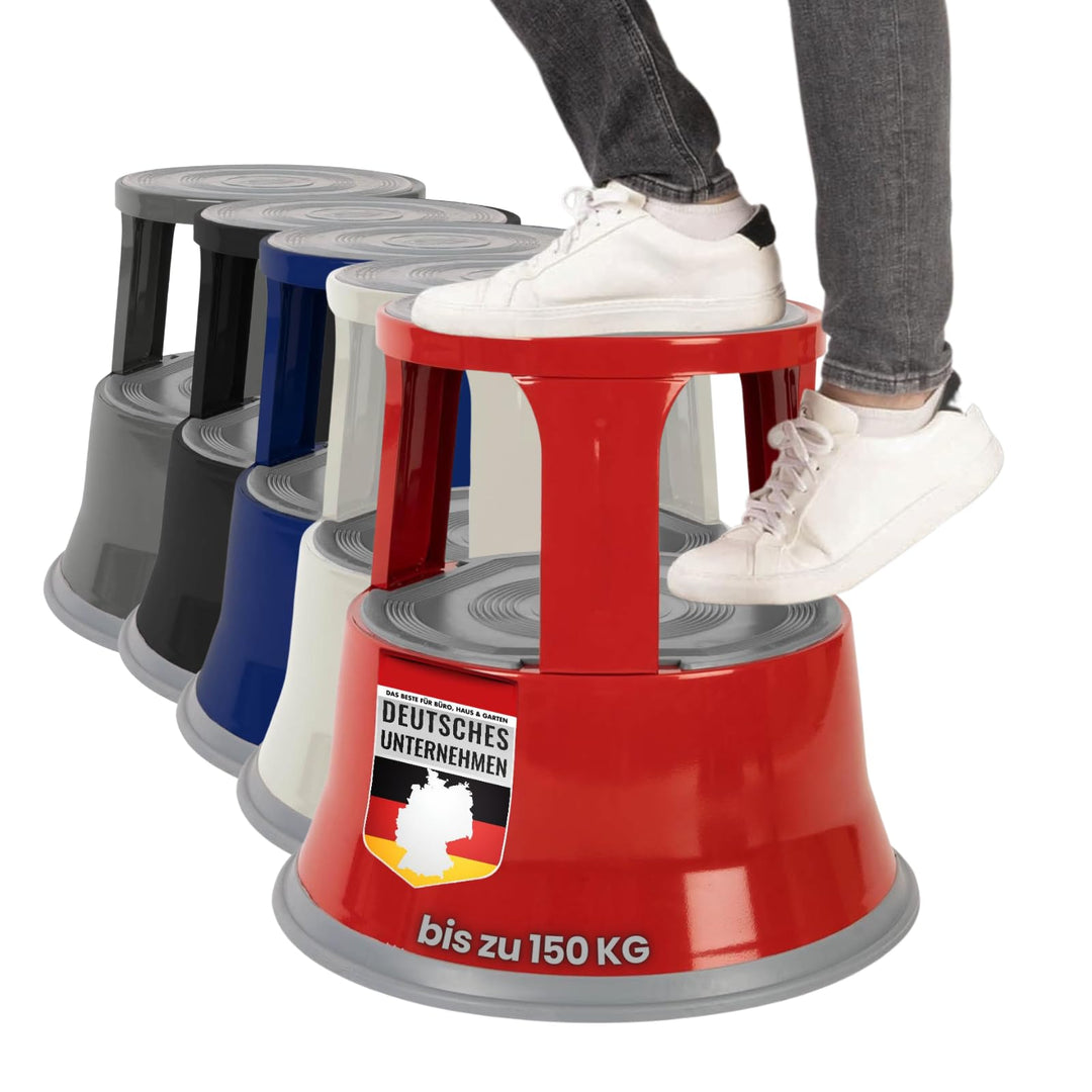 casa pura Tritthocker aus Stahl - Rollhocker 40 cm - 150 kg Tragkraft - Elefantenfuss mit Rollen - r