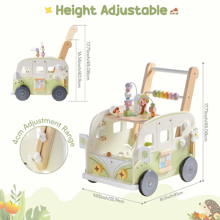 ROBOTIME Baby-Lauflernwagen Holz, Multifunktionale Aktivitäts-Lauflernhilfe mit Höhenverstellung und