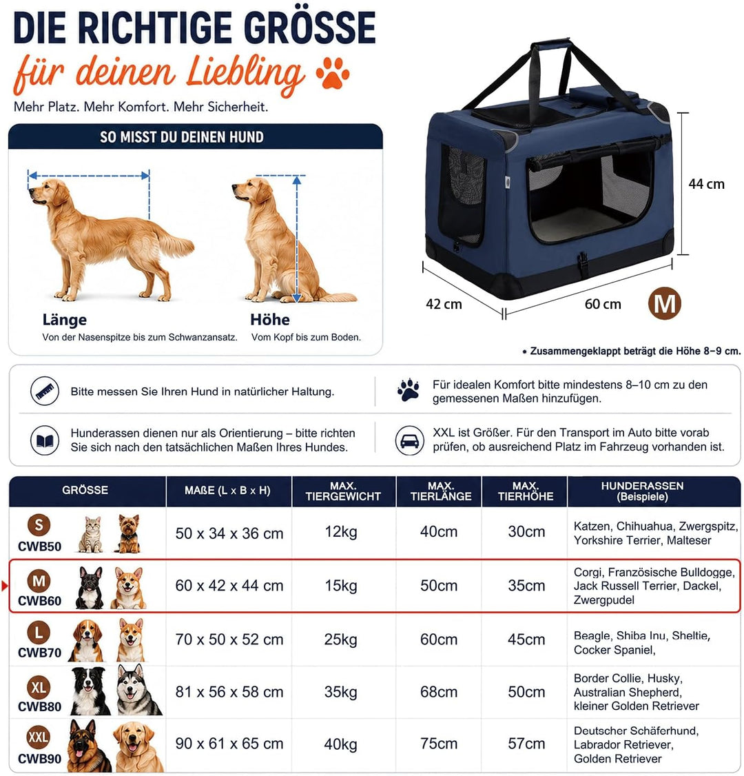Zedelmaier Hundebox Faltbar Hundetransportbox, M 60x44x42cm, robust Transportbox für Hund &amp; Katze Gr
