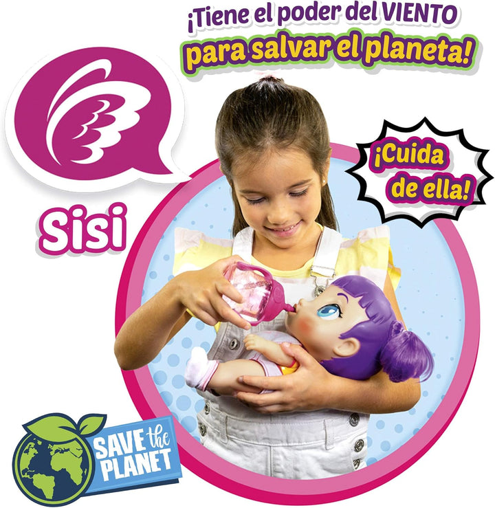 Super Cute - Super süsse Superheldin Sisi Puppe mit Flasche, wendbare Kleidung und Zubehör Interakti
