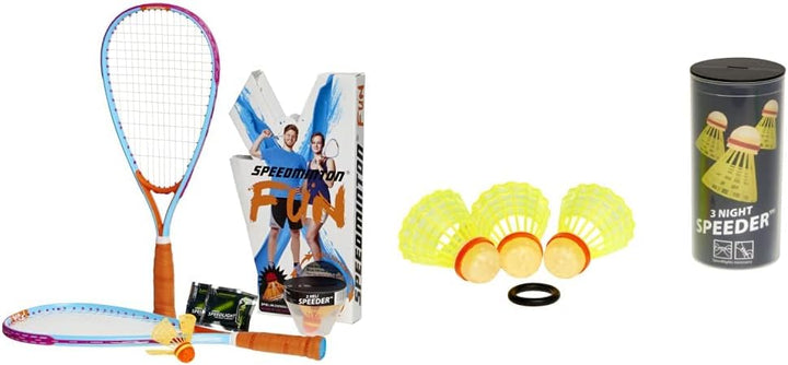 Speedminton FUN Set - Alternative zu Beachball/Federball inkl. 2 HELI Speeder für Strand, Park, Gart