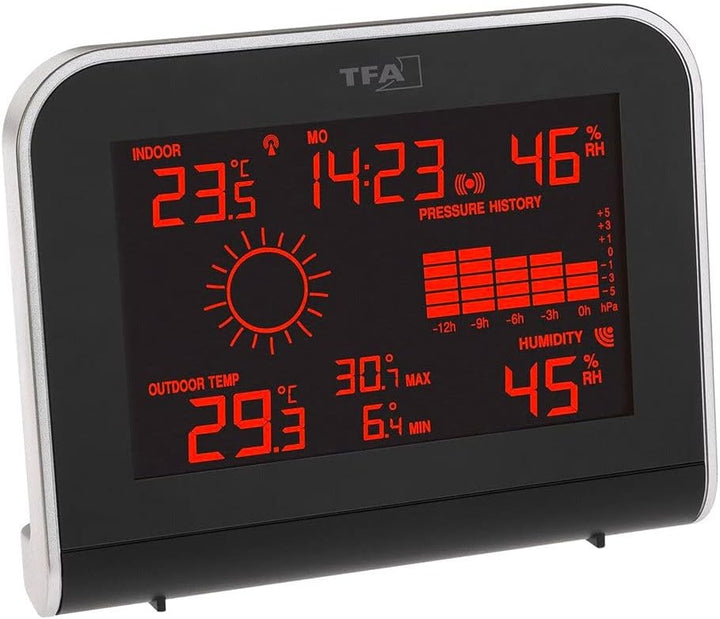 TFA Dostmann SPHERE, 35.1148.01.IT Funk-Wetterstation mit 'Color Sharp' Farbwechsel-Display mit Auss