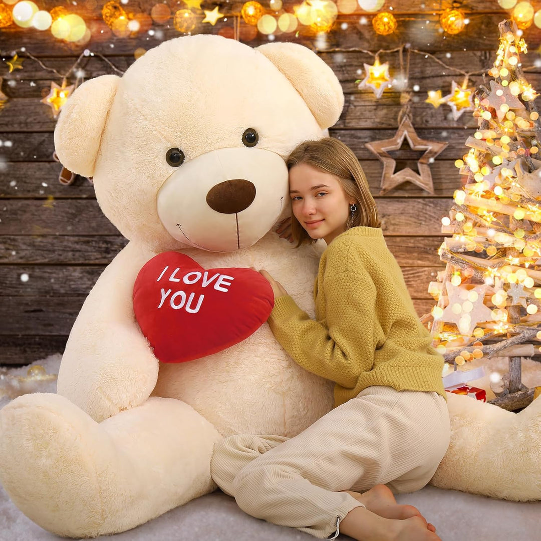 MorisMos 150cm riesen Teddy mit Herz, Beige gross teddybär XXL, kuschelig Plüschbär XXXL, Valentinst
