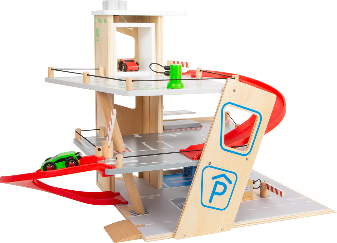 small foot Parkhaus Premium, über 3 Ebenen mit Rampe, Parkhaus für Kinder aus Holz, Rollenspielzeug,