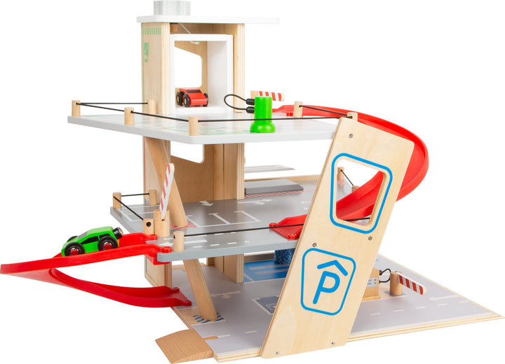 small foot Parkhaus Premium, über 3 Ebenen mit Rampe, Parkhaus für Kinder aus Holz, Rollenspielzeug,