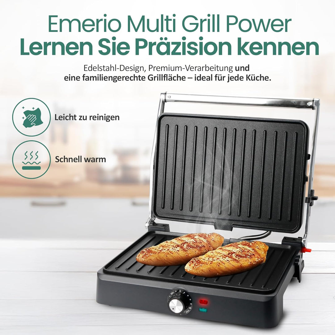 EMERIO Kontaktgrill Panini Grill Sandwichmaker Tischgrill | Grillfläche 34x24cm | antihaftbeschichte