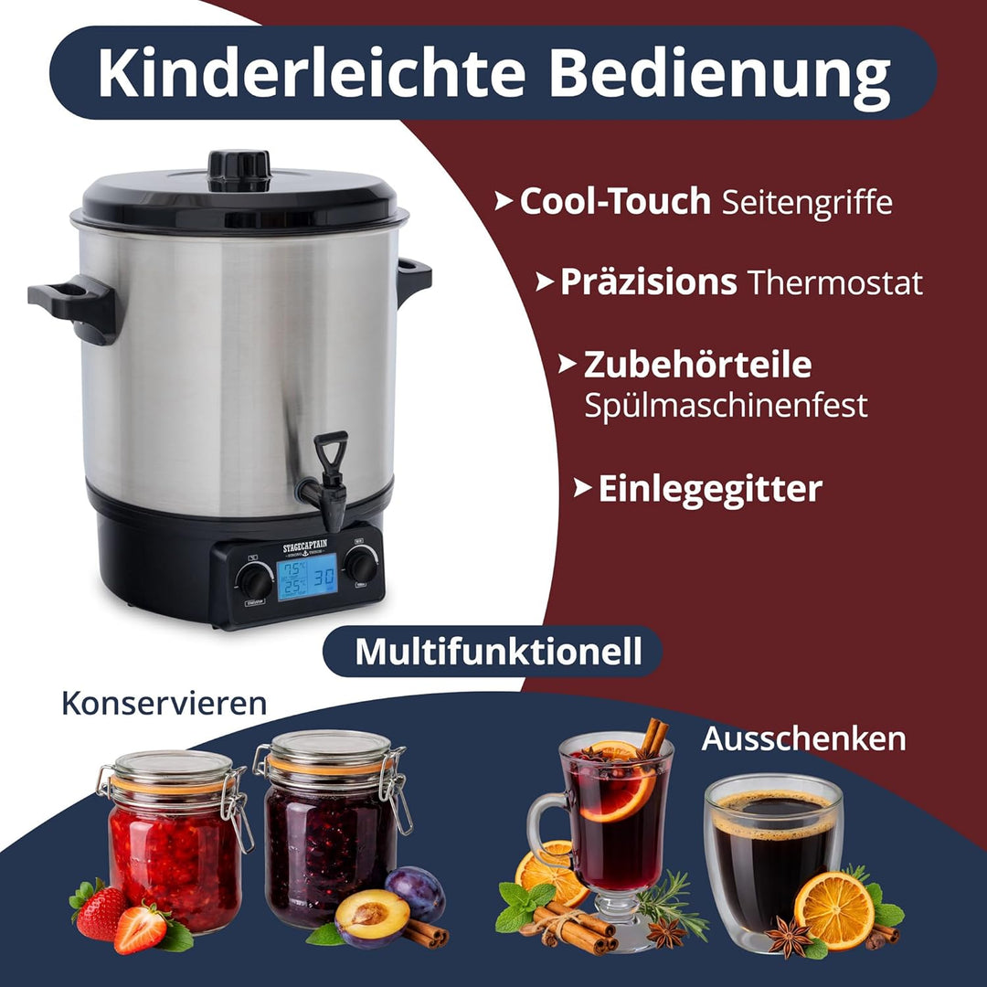 Stagecaptain GWK-27D Glühweinkocher - Digitaler Einkochautomat mit 27 Liter - LCD-Anzeige - 2000 Wat