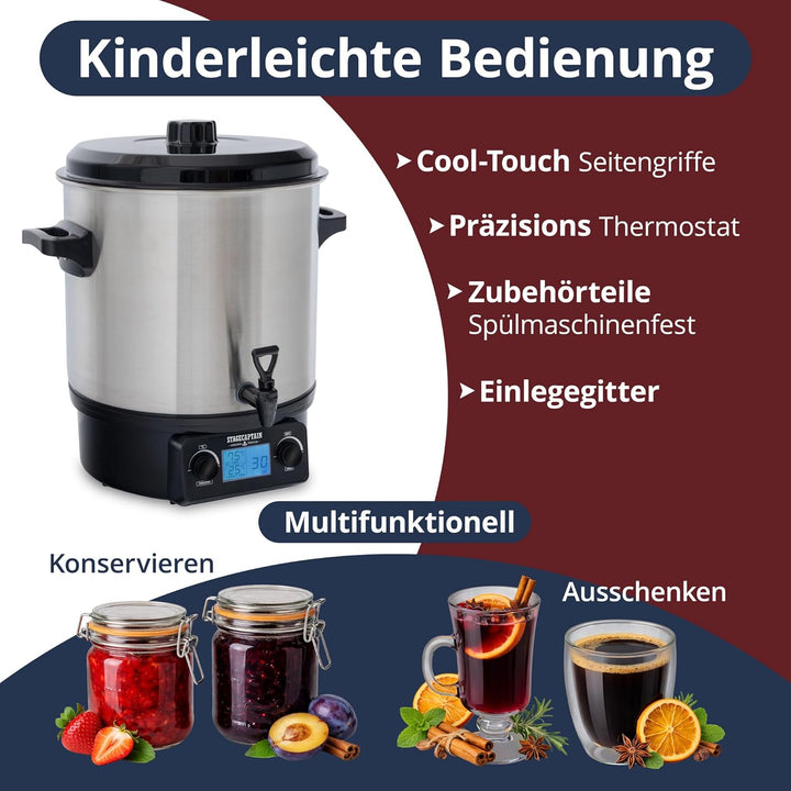 Stagecaptain GWK-27D Glühweinkocher - Digitaler Einkochautomat mit 27 Liter - LCD-Anzeige - 2000 Wat