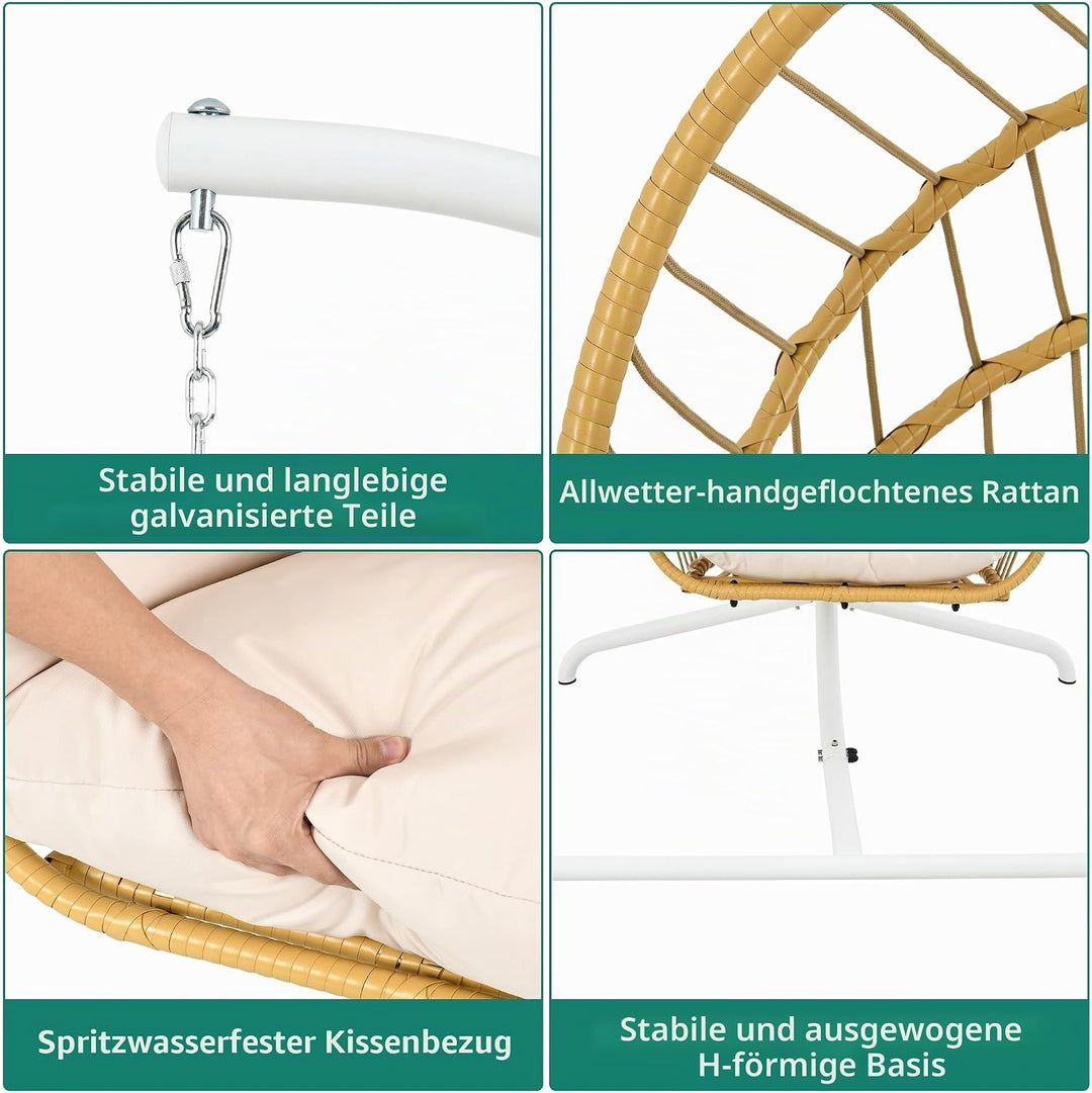 YITAHOME Hängesessel mit Kissen, Max. Belastung 150kg, Hängesessel Outdoor mit Gestell Körbe 195x120
