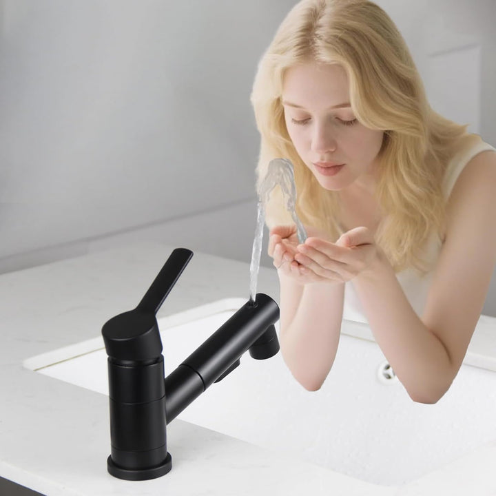 Wasserhahn Bad Schwarz, SEMANEY Hochdruck Waschtischarmatur mit Brause 3 Wasserstrahlarten, 180° Dre